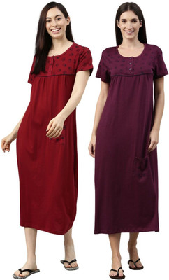 Kryptic Women Nightdress(Maroon, Brown)