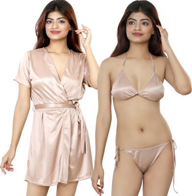 Nivcy Women Robe and Lingerie Set(Beige)