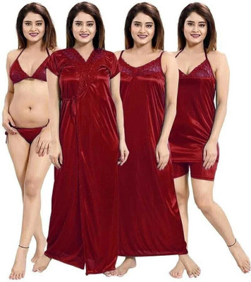 Mishka Fashion Women Nighty Set(Maroon)