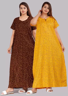 Toomley Women Nighty(Brown, Yellow)