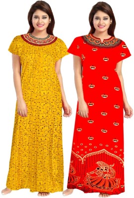 PVR Women Nighty(Yellow, Red)