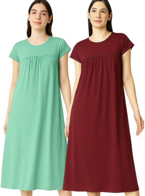 ENDGAME Women Nighty(Light Green, Maroon)