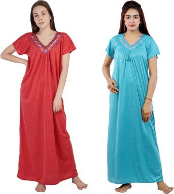 NACNO Women Nighty(Maroon, Blue)