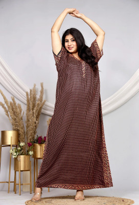 The Ravi Gold Print Women Nighty(Multicolor)