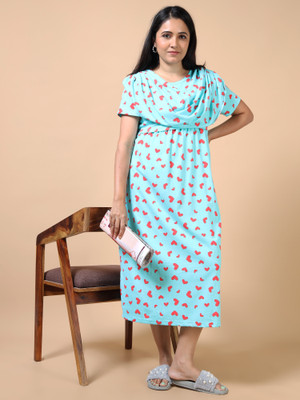 Mayaval Women Maternity/Nursing Nighty(Blue)