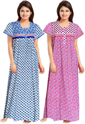 KrishvProducts Women Nighty(Blue, Pink)