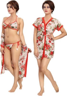 CAT LEYER Women Robe and Lingerie Set(Multicolor)