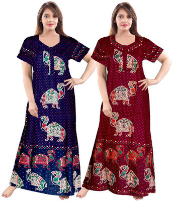 Saviaara Women Nighty(Red, Blue)