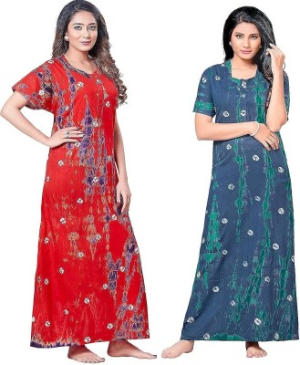 KBNBJ Women Nighty Set(Red, Light Blue)