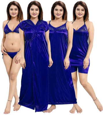 Fashonic Women Nighty Set(Blue)