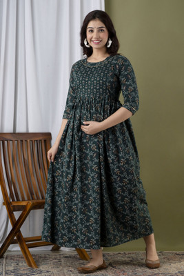 Krishna Enterprises Women Fit and Flare Green Midi/Calf Length Dress