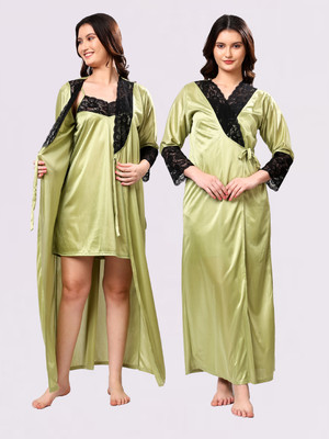 LoveMagnet Women Nighty with Robe(Light Green)