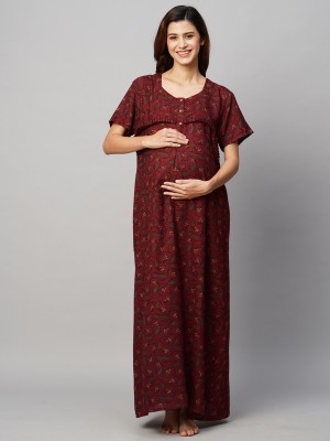 MomToBe Women Maternity/Nursing Nighty(Maroon)