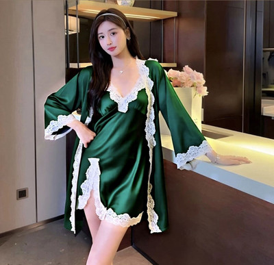 rani industries Women Nighty with Robe(Dark Green)