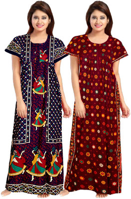 Anmoloutfit Women Nighty(Blue, Maroon)