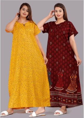 Toomley Women Nighty(Maroon, Yellow)