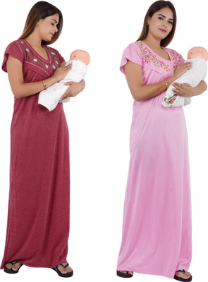 REN STAR Women Maternity/Nursing Nighty(Maroon, Pink)
