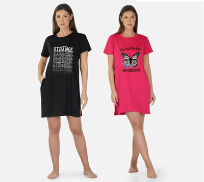 DreamBe Women Nightshirts(Black, Pink)