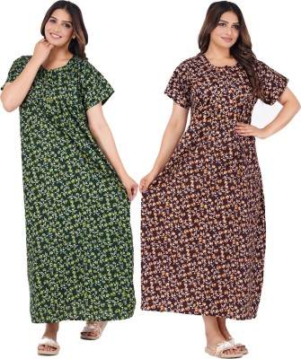 FAVNIC Women Nighty(Green, Brown)