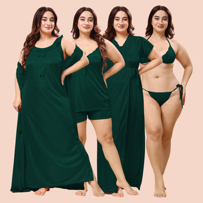 THUMKA Women Nighty Set(Dark Green)