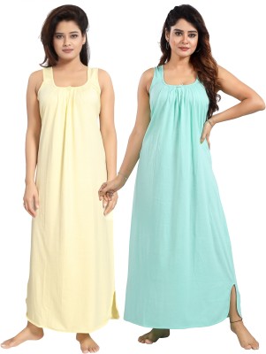 INNER BEATS Women Nighty Set(Green, Beige)