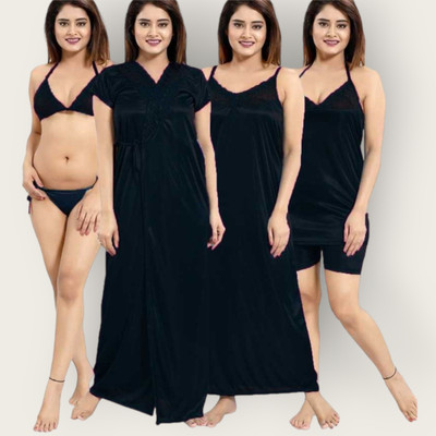 HouseOfCommon Women Nighty Set(Black)