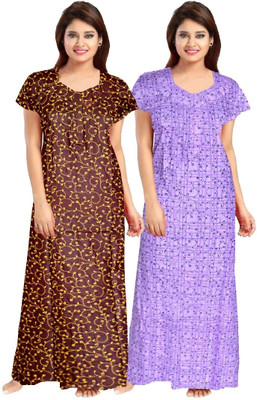 Hans Crafted Women Nighty(Brown, Purple)