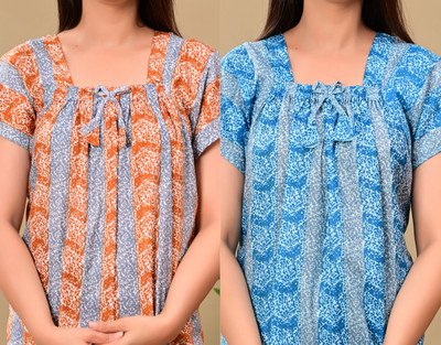 Harvik International Women Maternity/Nursing Nighty(Brown, Blue)