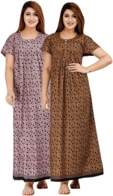 MAYA PRINT Women Nighty Set(Purple, Brown)