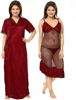XPIOX Women Nightdress(Maroon)