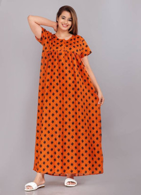 Savicreation Women Nighty(Orange)
