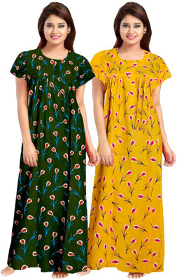 Savicreation Women Nighty(Green, Yellow)