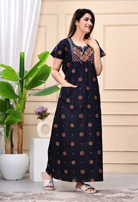 fashiongrape Women Nighty(Dark Blue)