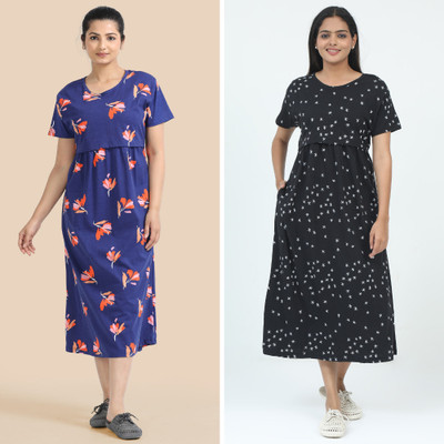Mayaval Women Maternity/Nursing Nighty(Black, Dark Blue)
