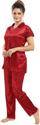 SSoShHub Women Solid Maroon Top & Pyjama Set