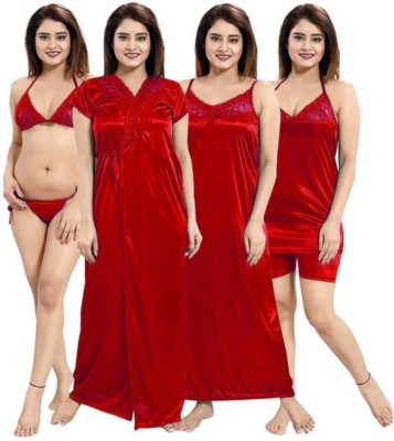 Fashonic Women Nighty Set(Red)