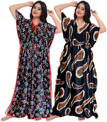 MUDRIKA Women Nighty Set(Red, Black)