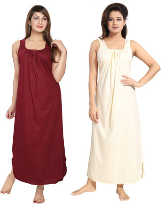 Nighty King Women Nighty(Beige, Red)