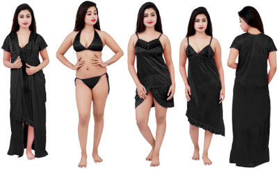 Divine Paridhaan Women Nighty with Robe(Black)