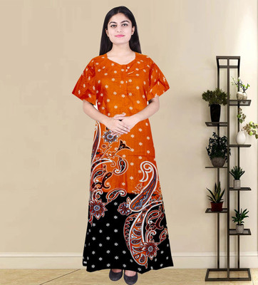 Ravi Gold Print Women Nighty(Multicolor)