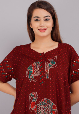 Homezilla Women Nighty(Maroon)