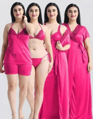 Bombshell Women Robe and Lingerie Set(Pink)