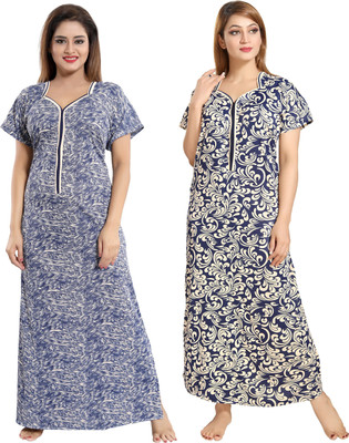 KHOOBS Women Nighty(Dark Blue, Grey)