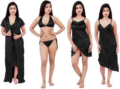 Minha Women Nighty Set(Black)