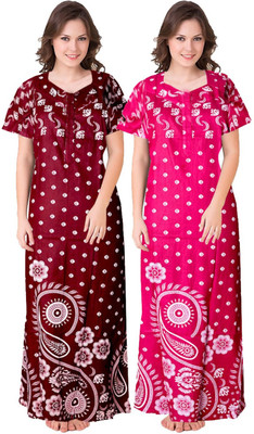Urban Décor Women Nighty Set(Pink, Maroon)