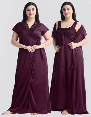 NIGHT KEYS Women Nighty with Robe(Purple)