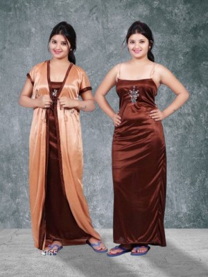 Mishubh Enterprise Women Nighty with Robe(Beige, Brown)