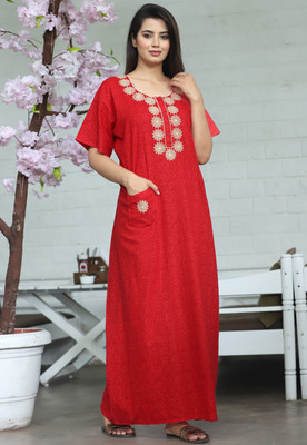 DHEERAJ DESIGNERS Women Nighty(Red)