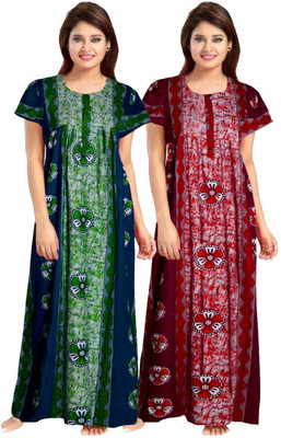 DreamBe Women Nighty(Green, Maroon)