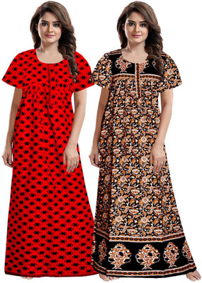 impression Women Nighty Set(Red, Black)